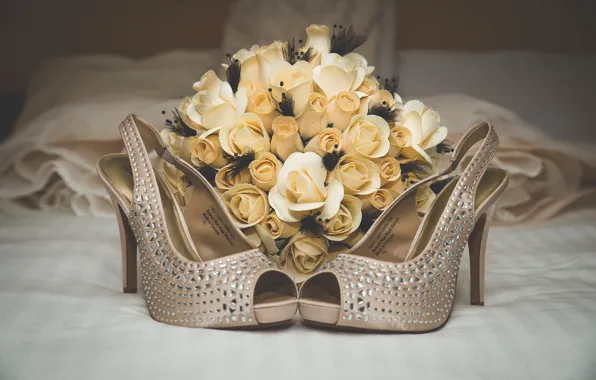 Flowers, bouquet, shoes, wedding