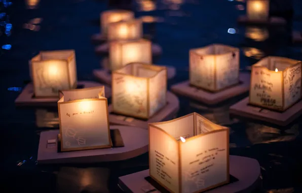 On the water, Chinese, paper, Lanterns