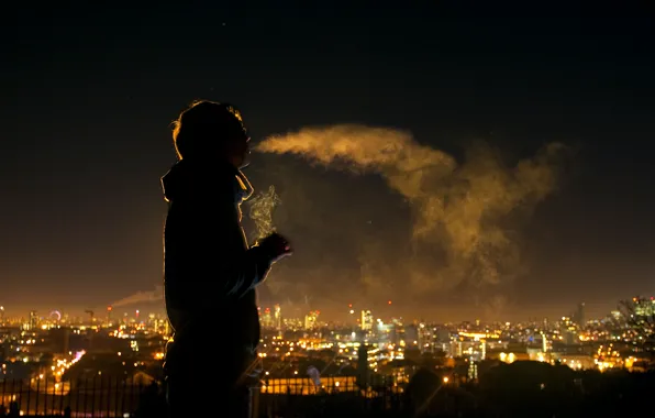Picture night, the city, smoke, silhouette