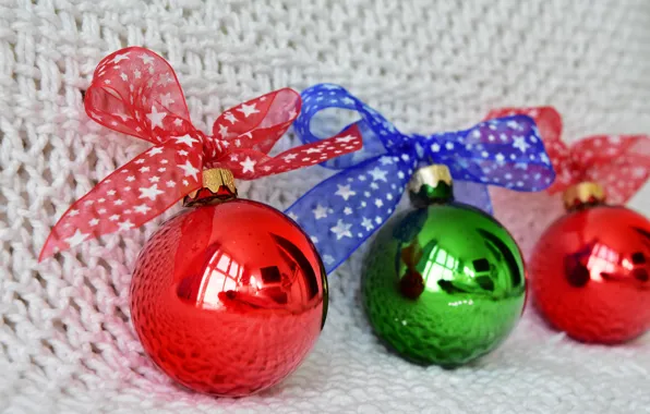 Winter, balls, green, holiday, Christmas, red, three, white background