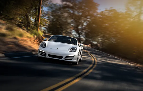 Picture Porsche, Car, Boxster, Speed, Front, Sun, White, Sport