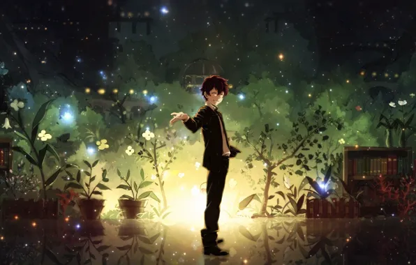 Flowers, anime, art, guy, Leo, Tink Of The Sensen