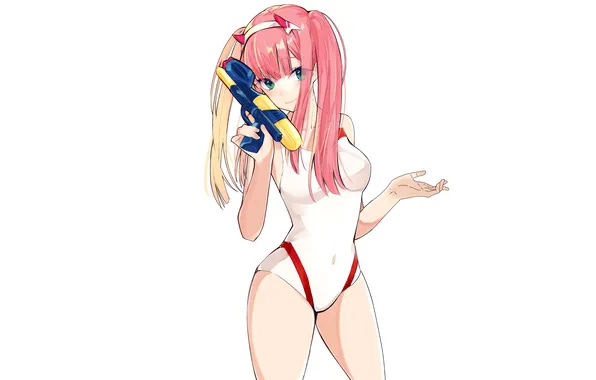 Girl, sexy, pink hair, green eyes, long hair, boobs, sexy girl, anime