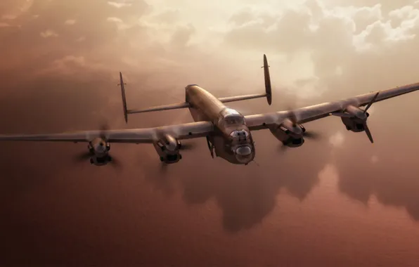 War, art, painting, aviation, ww2, Avro Lancaster