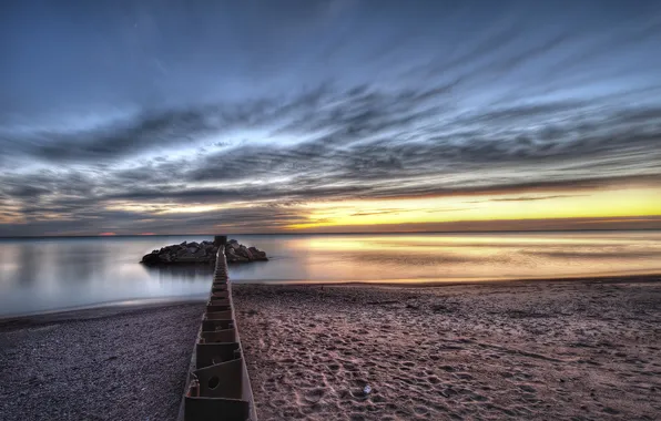 Sea, beach, landscape, sunset