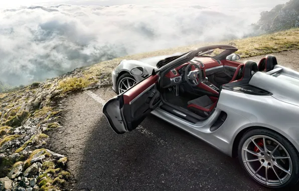 White, mountains, convertible, Porsche