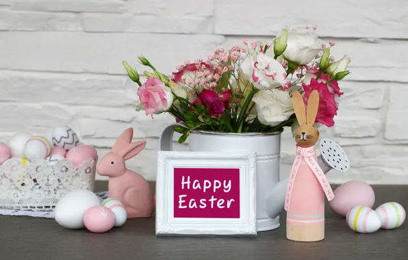 Picture flowers, Easter, happy, flowers, spring, Easter, eggs, decoration