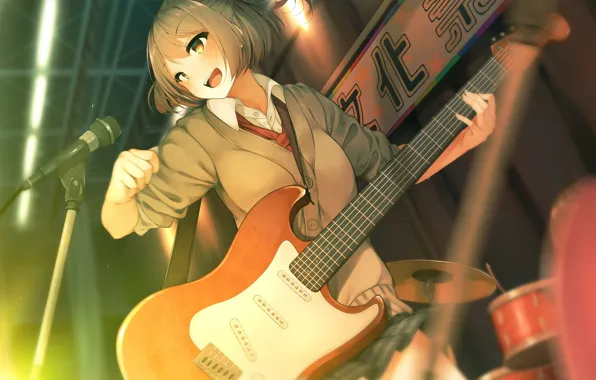 Picture music, guitar, anime, girl