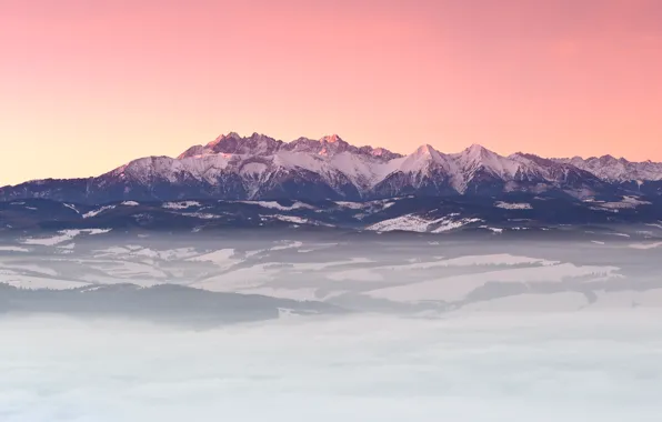 Winter, mountains, morning, Carpathians, Tatras, January