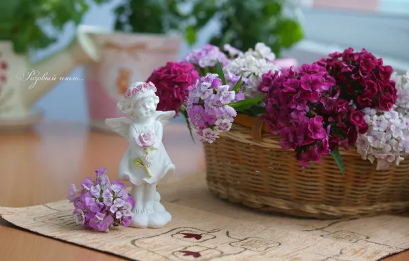 Basket, girl, figurine, clove, July