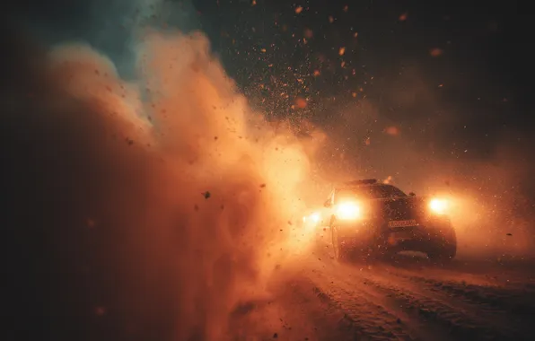 Road, machine, light, night, movement, lights, speed, dust