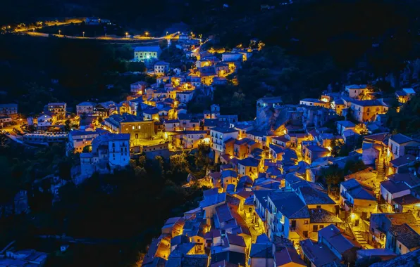 Picture mountains, night, lights, home, Italy, Castelmezzano, Castelmezzano