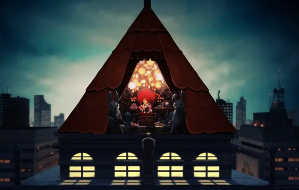 Roof, night, the victim, security, rabbits, baby, handcuffs, evil