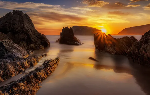 Picture sea, the sun, sunset, rocks