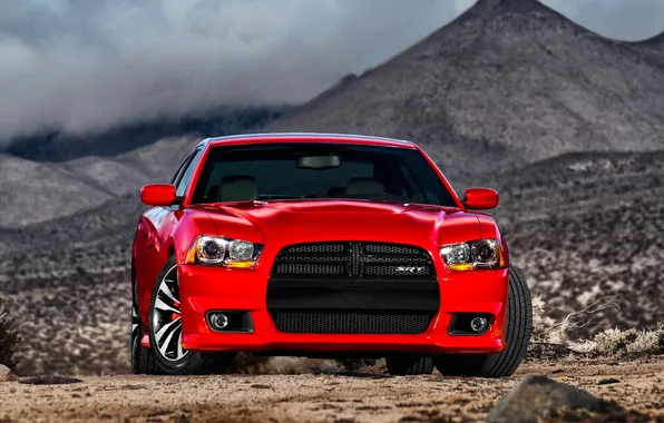 Red, Auto, Dodge, Dodge, SRT8, Lights, charger, The front