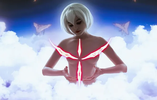 Clouds, sign, blonde, image, goddess, cosplay, Evangelion