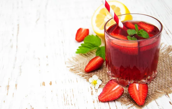 Ice, glass, berries, lemon, strawberry, tube, lemonade, Olena Rudo