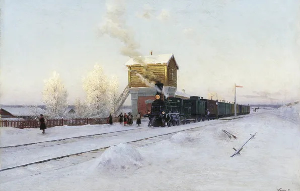 Snow, train, the snow, 1891, At the station, Winter morning at the Ural railway, Vladimir …