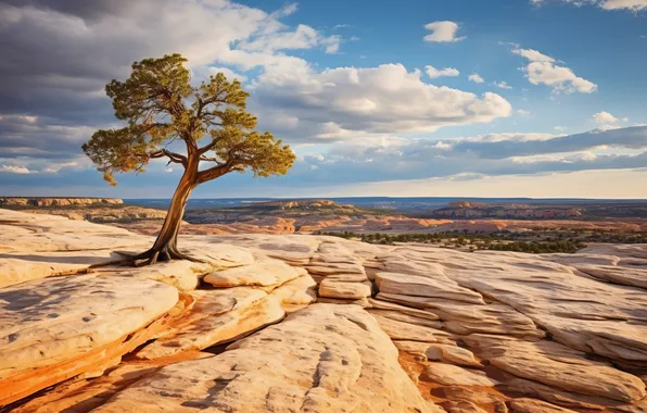 Picture sky, trees, landscape, nature, clouds, rocks, digital art, national park