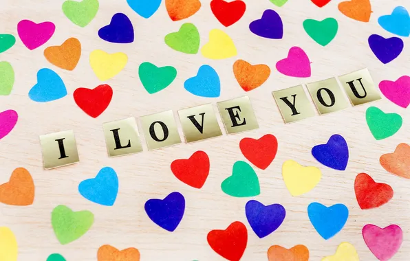 Picture colorful, hearts, love, I love you, heart, romantic
