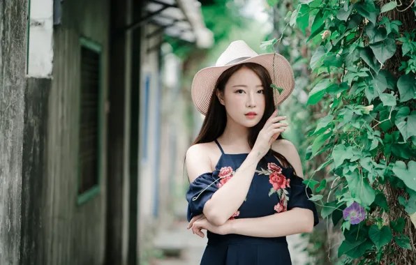 Picture girl, pose, sweetheart, hat, Asian