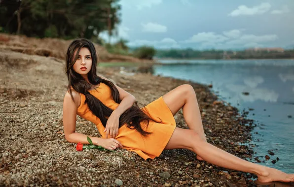 Picture girl, shore, roses