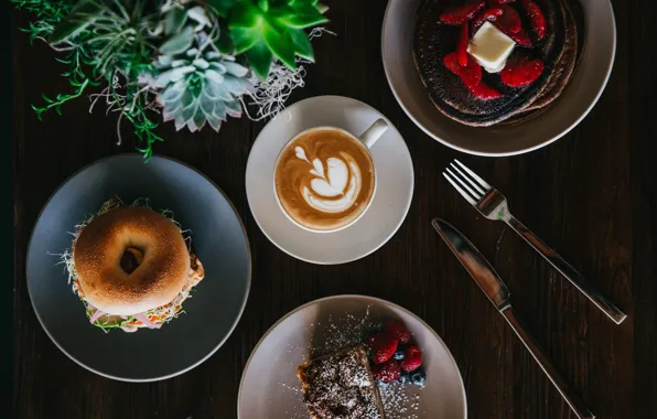 Coffee, food, Breakfast, cake, sandwich, pancakes