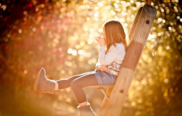 Picture color, mood, bright, ladder, girl, bokeh