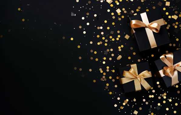 Gift, Christmas, gifts, New year, black background, bows, bow, bow