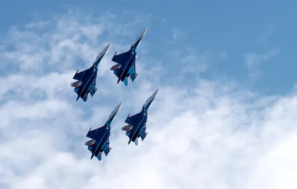 The sky, fighters, Airshow, Su-27, The Russian air force, Russian Knights