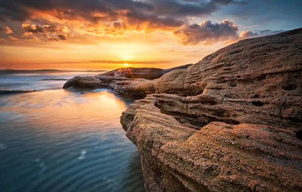 Sea, beach, landscape, sunset, nature, sunrise, stones, rocks