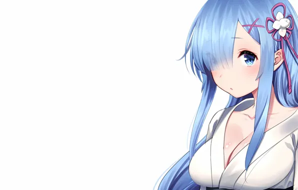 Girl, sexy, cleavage, long hair, boobs, anime, blue eyes, beautiful