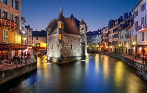 Picture lights, France, home, the evening, channel, Annecy
