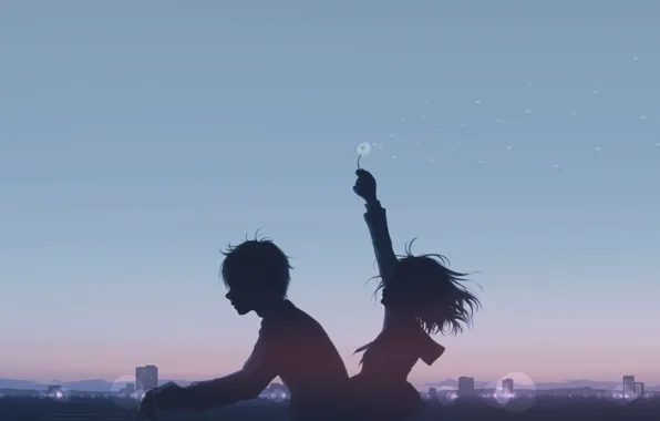 Girl, bike, dandelion, the evening, guy