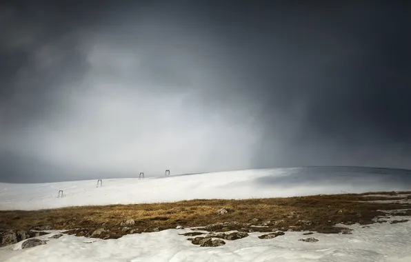 Grass, snow, shadow, storm, hill, grass, storm, snow