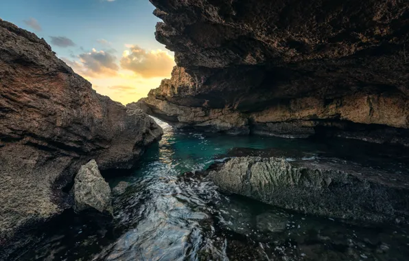 Sea, the sky, clouds, stones, rocks, shore, Israel, Haifa