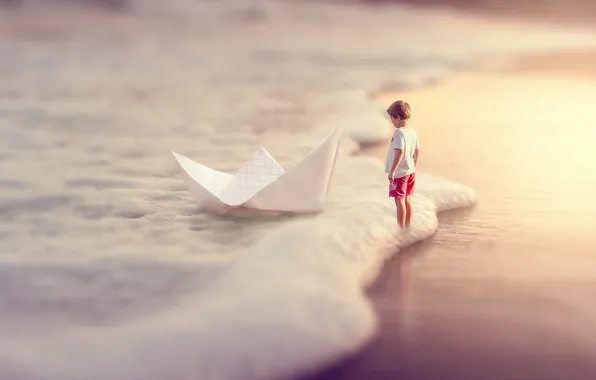 Picture sea, boy, boat