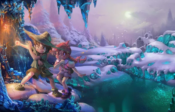 Winter, children, magic, magic, boy, girl, cave