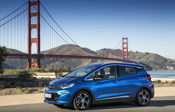 Road, mountains, blue, bridge, Opel, Opel, Blue, Metallic