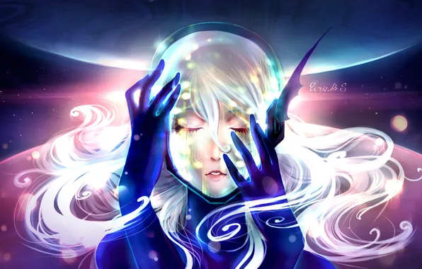 Picture girl, hair, planet, hands