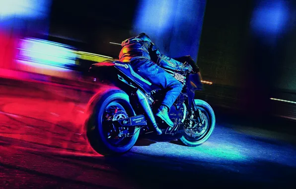 Burnout, night, Kawasaki, moto, night, custom, 1984, sportbike