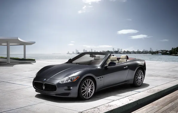 Picture sea, Maserati, Italy, convertible, top, back, main, Maserati