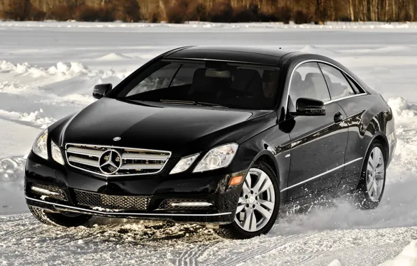 Picture snow, black, coupe, mercedes-benz, Mercedes, coupe, the front, 4matic
