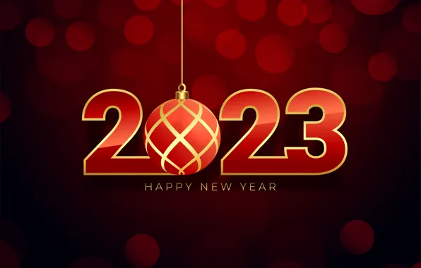 Wallpaper balls, red, date, figures, 2023, red background, bokeh, glare