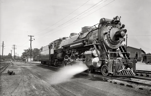 Train, the engine, black and white