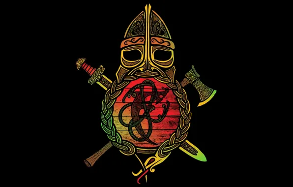 Picture sword, helmet, axe, shield, Russia, the Vikings