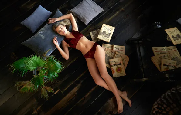 Look, sexy, pose, model, panties, plant, pillow, Victoria