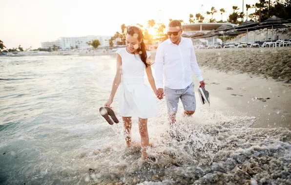 Sea, beach, girl, the sun, love, stay, pair, love