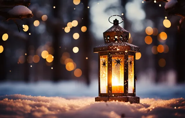 Picture winter, snow, decoration, New Year, Christmas, lantern, light, new year