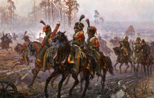 Oil, picture, canvas, Alexander, Averyanov, Patriotic war, &ampquot;Under the Gorodnya. 13(25) October 1812.